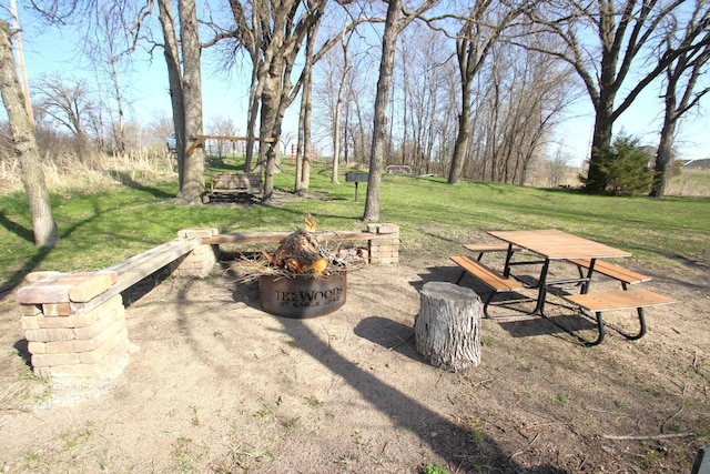 view of yard with an outdoor fire pit