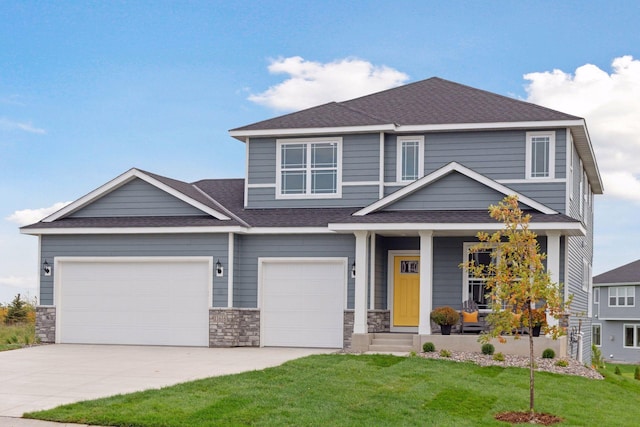 view of front of home featuring a porch and a front lawn