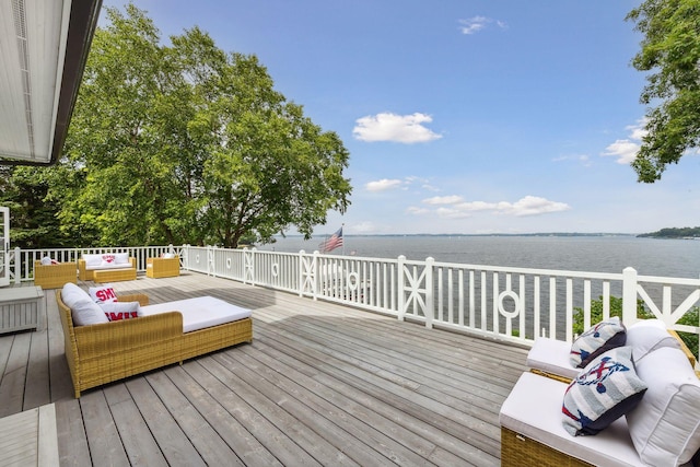 20100 Lakeview Ave, Deephaven, MN 55331 - wooden terrace with outdoor lounge area and a water view