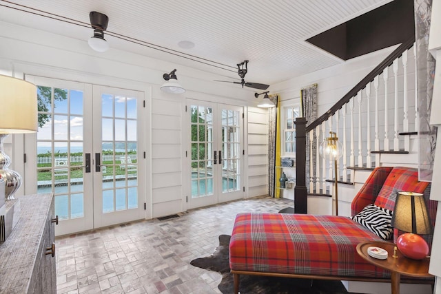 20100 Lakeview Ave, Deephaven, MN 55331 - bedroom with french doors, access to outside, a water view, and multiple windows