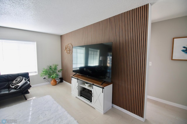 living room featuring a textured ceiling