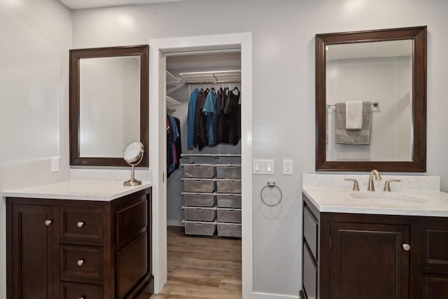 bathroom featuring vanity and wood-type flooring