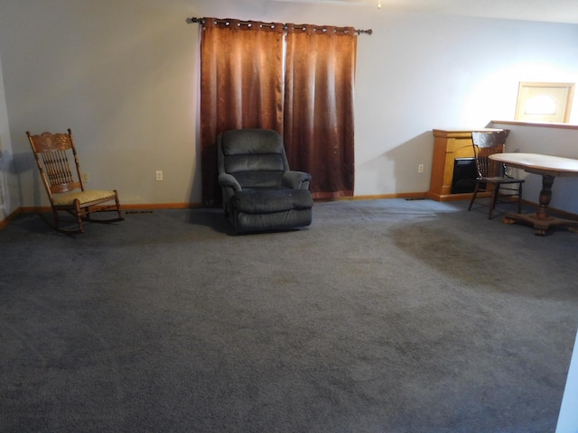 living area featuring carpet flooring