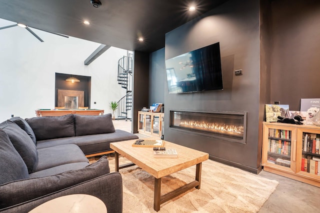 living room featuring concrete flooring