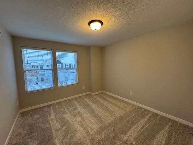 empty room with carpet flooring and a textured ceiling