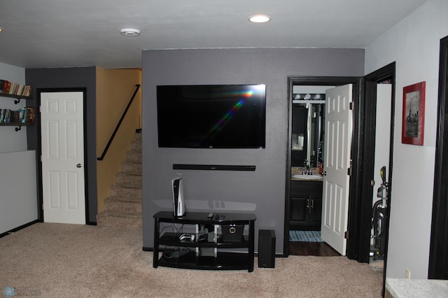 living room with sink and carpet floors