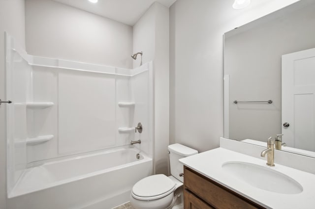 full bathroom featuring vanity, shower / bathtub combination, and toilet