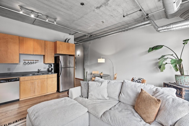 kitchen featuring sink, stainless steel appliances, and hardwood / wood-style floors