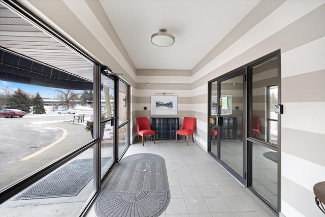 interior space featuring light tile patterned floors