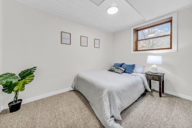 bedroom with light colored carpet