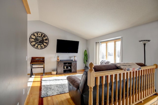 living room with vaulted ceiling and wood-type flooring