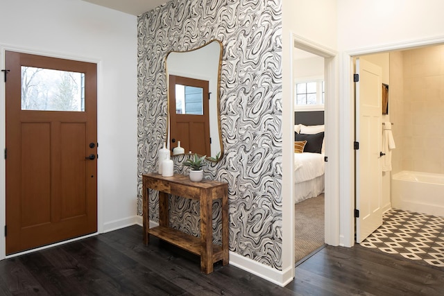 foyer entrance with dark hardwood / wood-style flooring