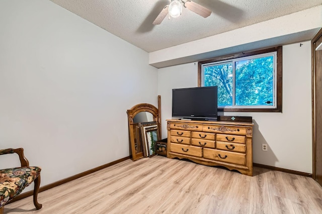 11132 100th Pl N, Maple Grove, MN 55369 - living area featuring light wood-style flooring, a textured ceiling, and ceiling fan