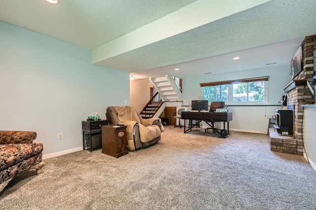 11132 100th Pl N, Maple Grove, MN 55369 - carpeted office featuring recessed lighting, a textured ceiling, and a fireplace