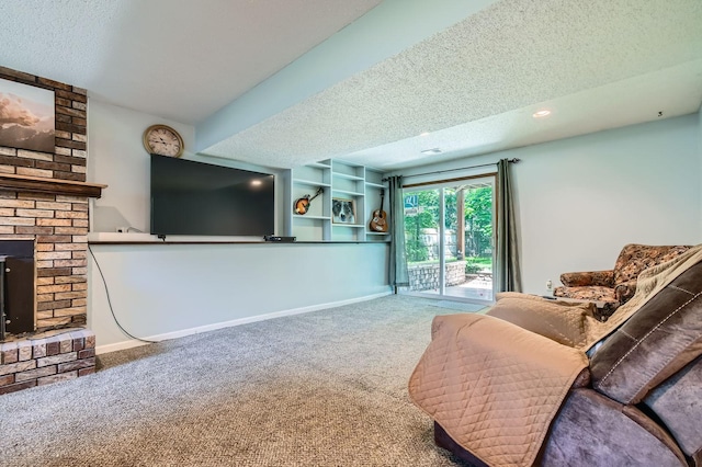 11132 100th Pl N, Maple Grove, MN 55369 - carpeted living room featuring a textured ceiling and a fireplace