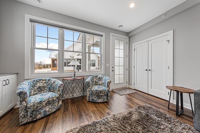 sitting room featuring dark hardwood / wood-style flooring