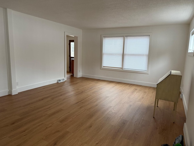 empty room featuring a textured ceiling, a wealth of natural light, and wood-type flooring