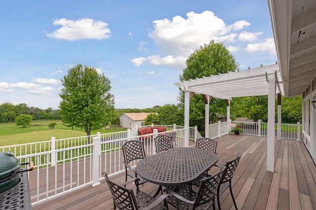 3685 Watertown Rd, Orono, MN 55359 - deck featuring a pergola, outdoor dining area, a yard, and a grill