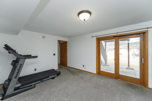 exercise room with carpet floors