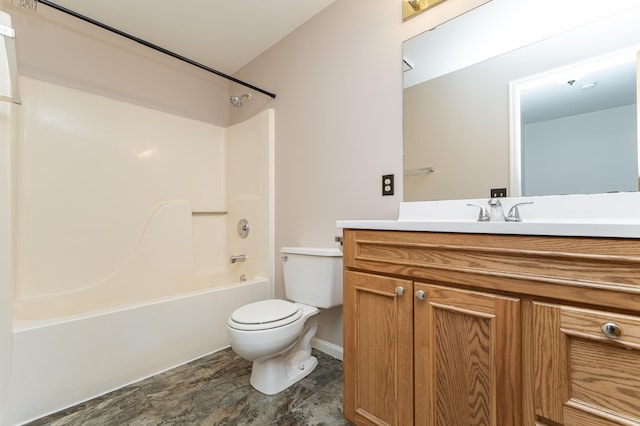 full bathroom with vanity, toilet, and washtub / shower combination