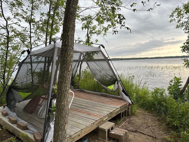 view of dock with a water view