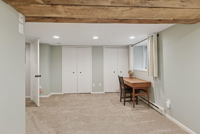 1989 Iglehart Ave, Saint Paul, MN 55104 - finished below grade area featuring a baseboard heating unit, carpet, recessed lighting, and baseboards