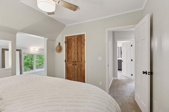 1989 Iglehart Ave, Saint Paul, MN 55104 - carpeted bedroom featuring baseboards, a ceiling fan, and crown molding