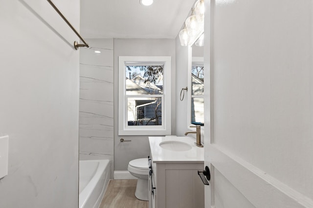 full bathroom with vanity, toilet, and shower / bath combination