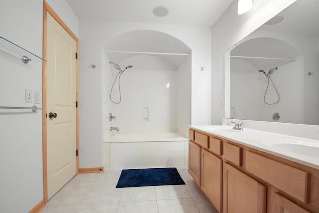 bathroom featuring vanity, tile patterned floors, and shower / bath combination