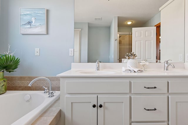 2536 Saunders Lake Dr, Minnetrista, MN 55364 - bathroom featuring a garden tub, double vanity, and an enclosed shower