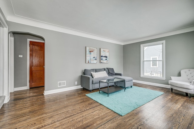 living room featuring dark hardwood / wood-style floors