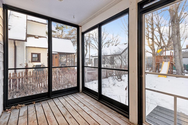 view of unfurnished sunroom