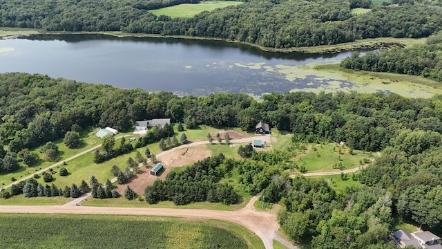 aerial view featuring a water view and a rural view