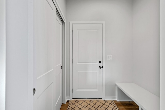 mudroom with hardwood / wood-style flooring