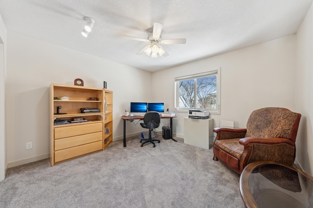 7720 Shaughnessy Rd, Edina, MN 55439 - office with a ceiling fan, light colored carpet, and a textured ceiling