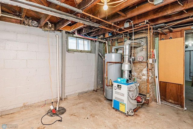 basement featuring gas water heater