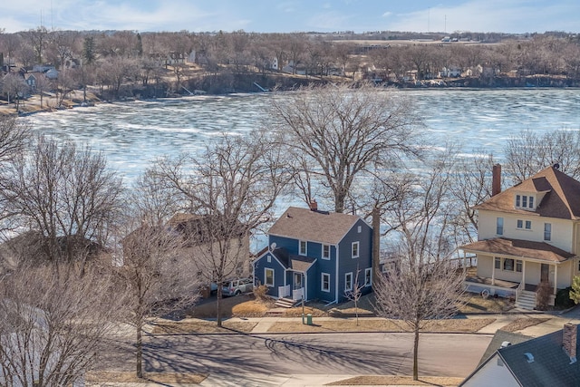 aerial view featuring a water view