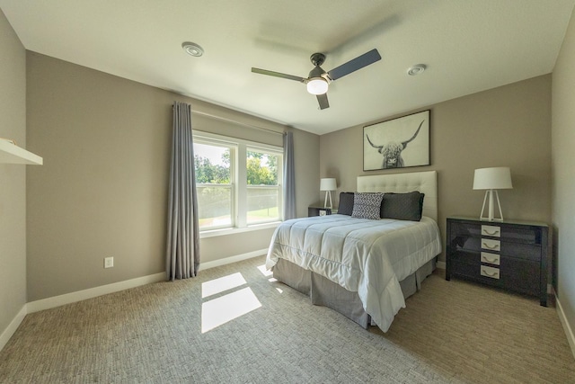 bedroom featuring carpet floors and ceiling fan