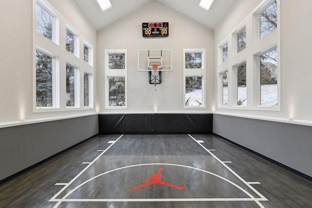 view of basketball court featuring a skylight, a wealth of natural light, and community basketball court