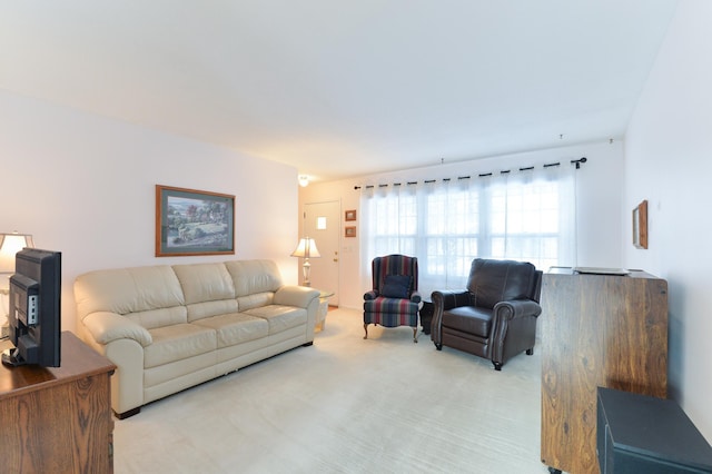 living room featuring light colored carpet