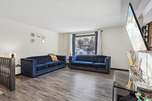 living room with dark hardwood / wood-style floors