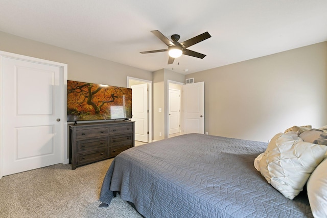 bedroom with carpet flooring and ceiling fan