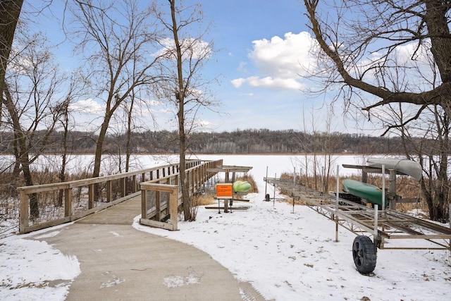 view of snow covered deck