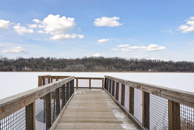 dock area with a wooded view