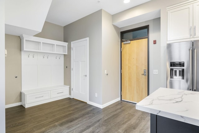 interior space with dark wood-type flooring