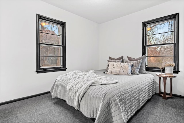 carpeted bedroom with multiple windows