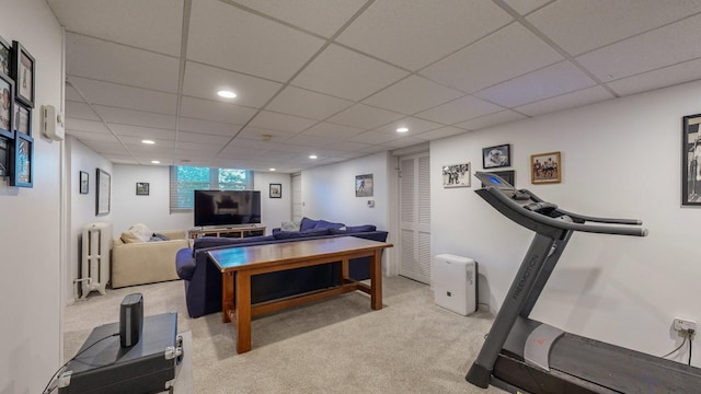 workout area with light colored carpet