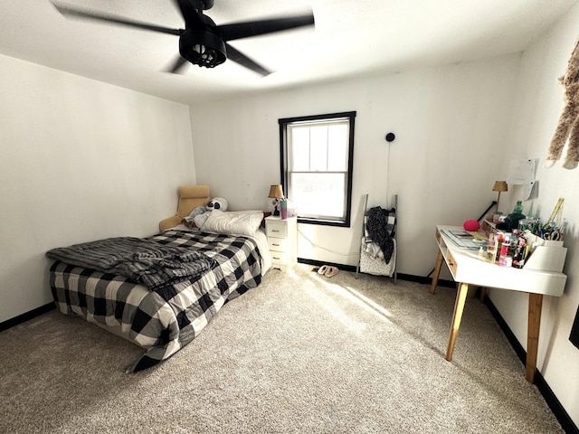 bedroom featuring carpet floors and ceiling fan