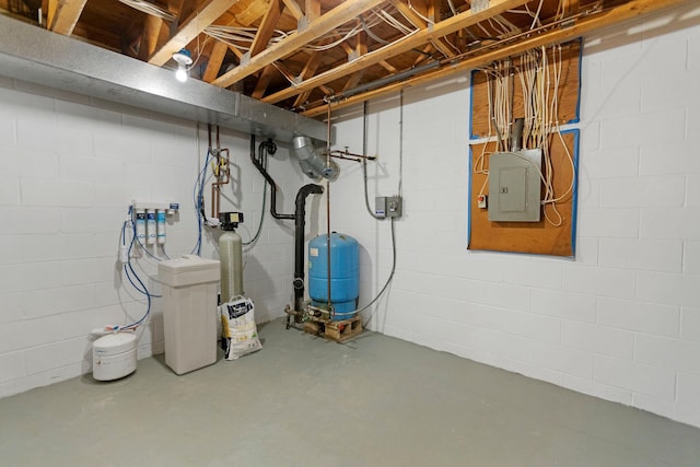 basement featuring electric panel