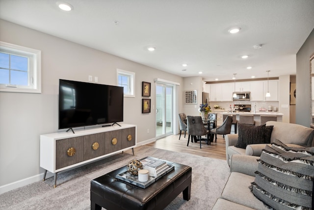 living room with light wood-type flooring